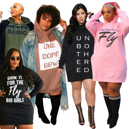 Women's Plus Size Dress Hoodie Letter Print