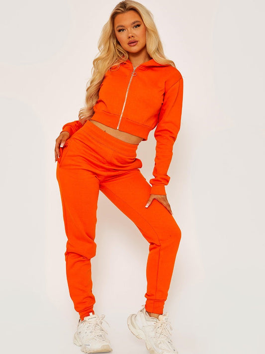 Women's Crooped Zip Hoodie & Jogger Set/Tracksuit
