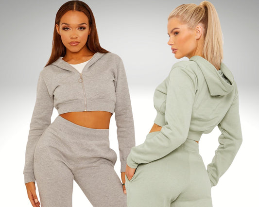 Women's Crooped Zip Hoodie & Jogger Set/Tracksuit