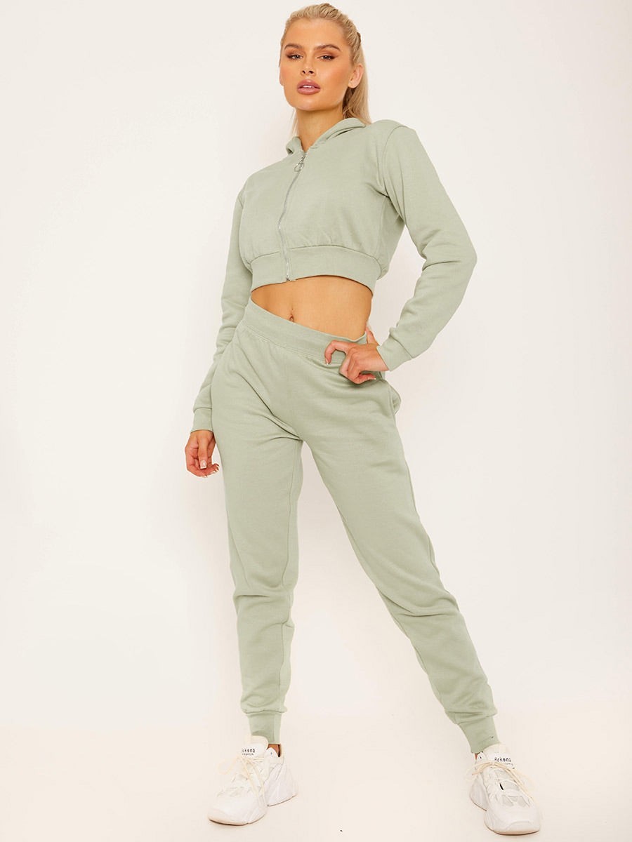 Women's Crooped Zip Hoodie & Jogger Set/Tracksuit