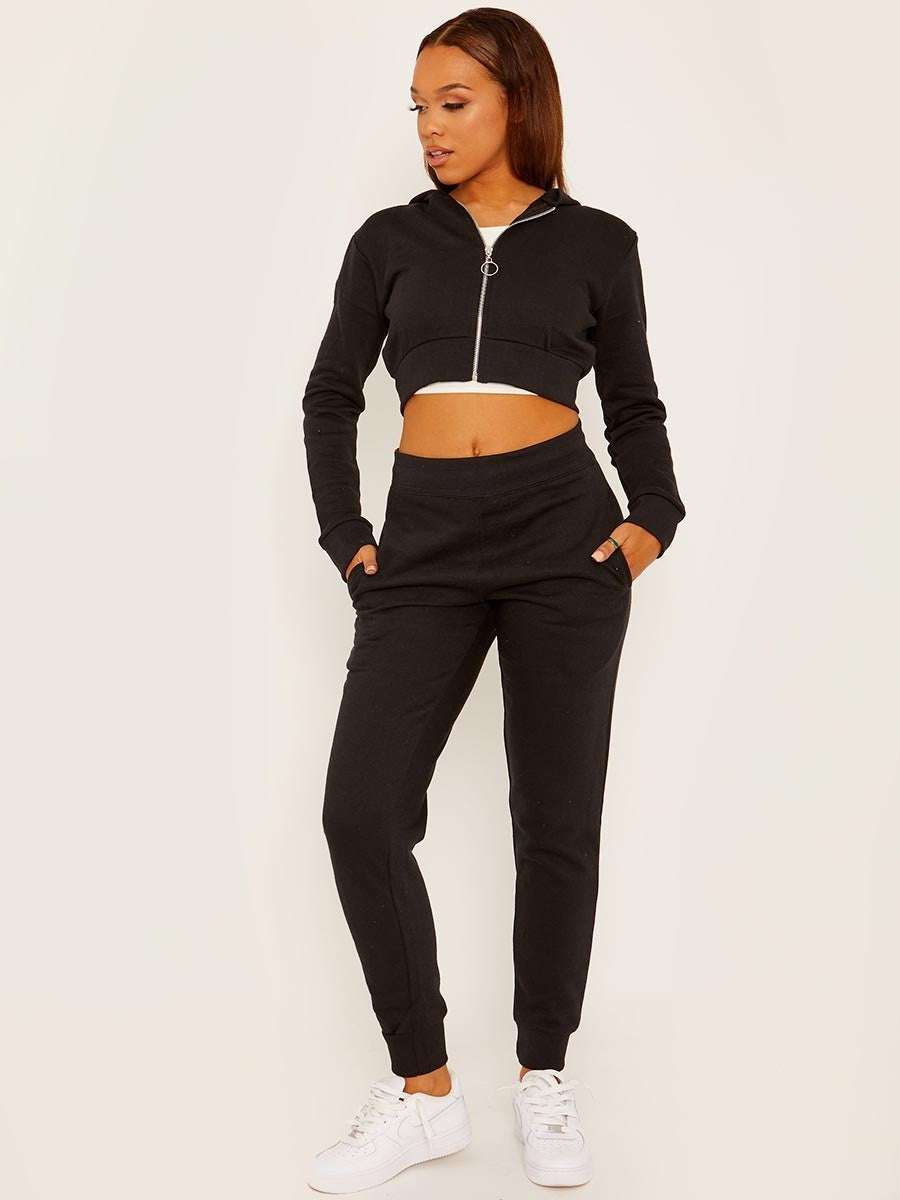 Women's Crooped Zip Hoodie & Jogger Set/Tracksuit