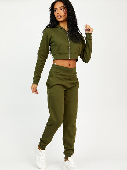 Women's Crooped Zip Hoodie & Jogger Set/Tracksuit