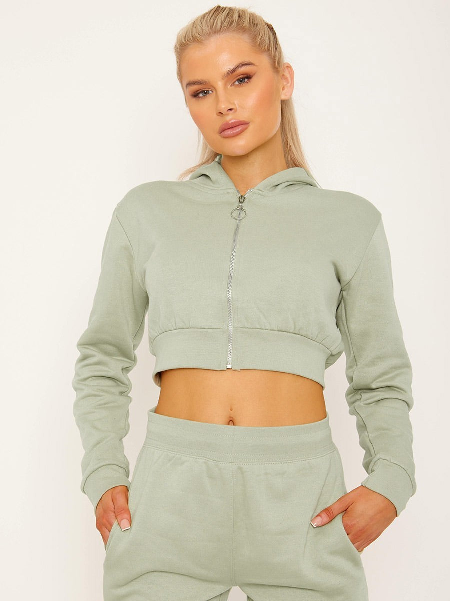 Women's Crooped Zip Hoodie & Jogger Set/Tracksuit