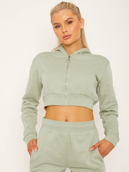 Women's Crooped Zip Hoodie & Jogger Set/Tracksuit