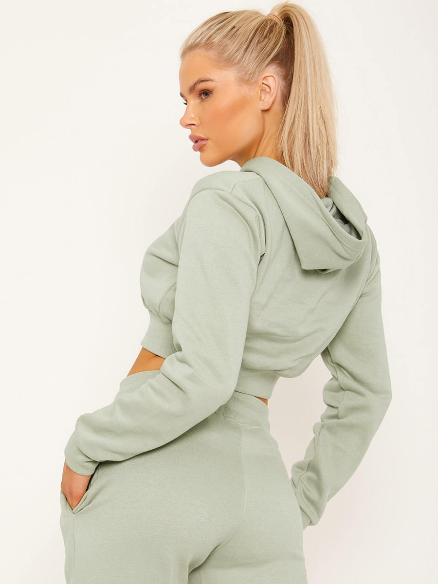 Women's Crooped Zip Hoodie & Jogger Set/Tracksuit