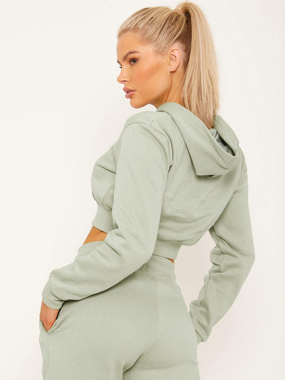 Women's Crooped Zip Hoodie & Jogger Set/Tracksuit