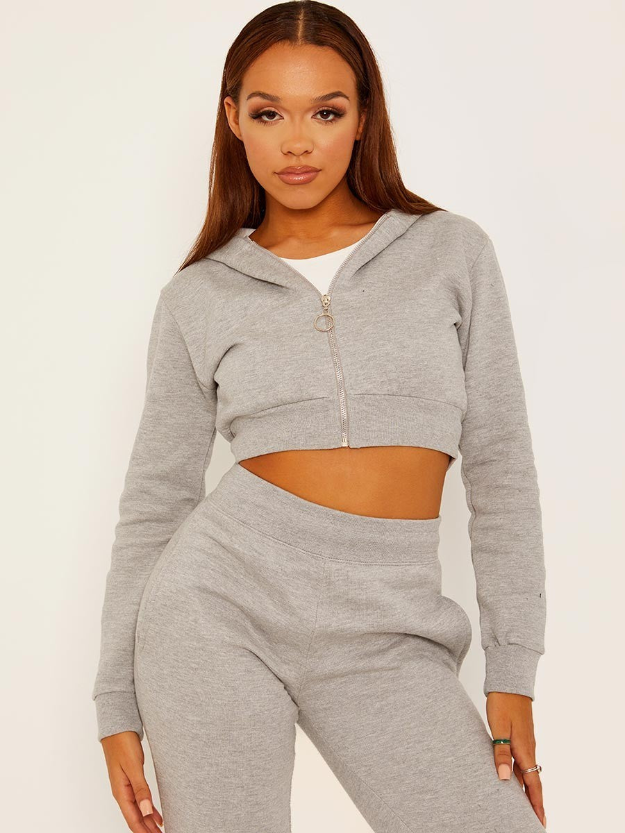 Women's Crooped Zip Hoodie & Jogger Set/Tracksuit