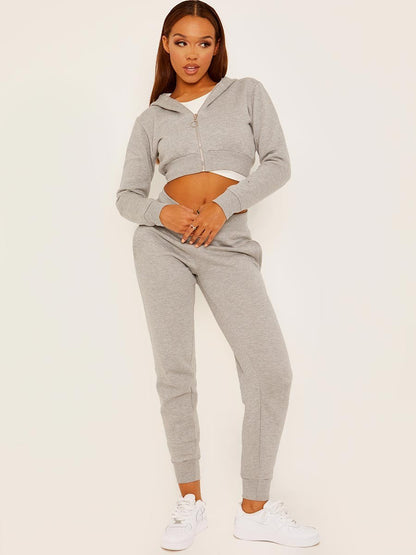Women's Crooped Zip Hoodie & Jogger Set/Tracksuit