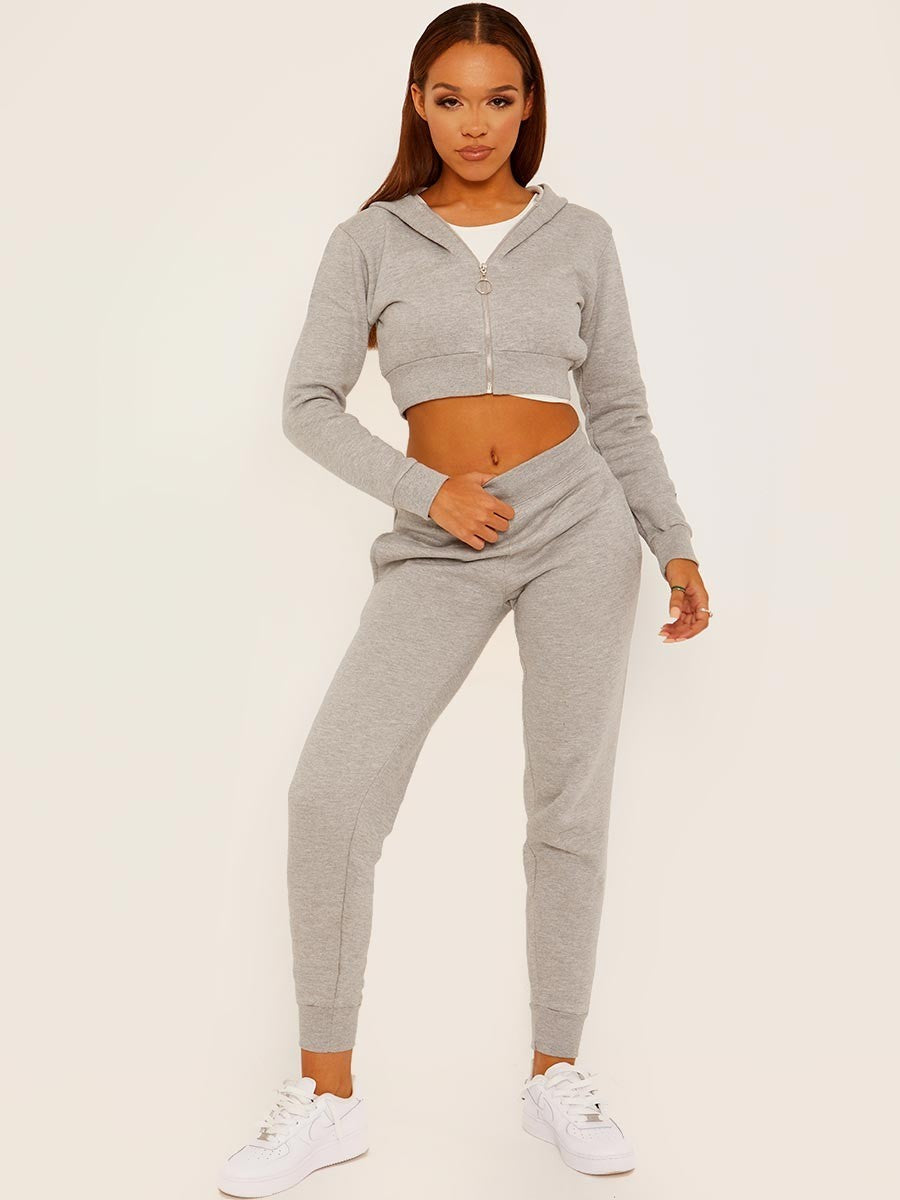 Women's Crooped Zip Hoodie & Jogger Set/Tracksuit