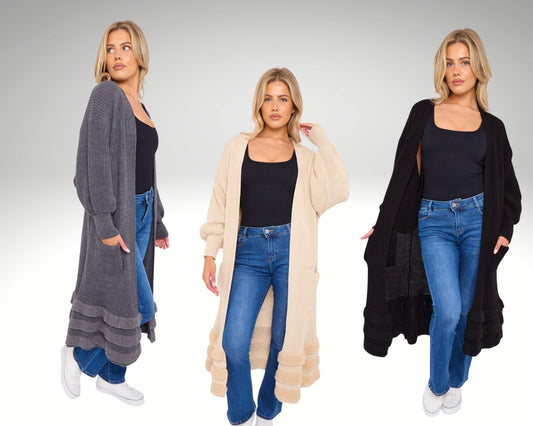 Women’s Knit Cardigan with Frill Hem & Puff Sleeves
