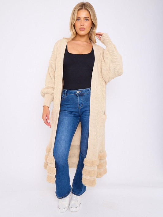 Women’s Knit Cardigan with Frill Hem & Puff Sleeves