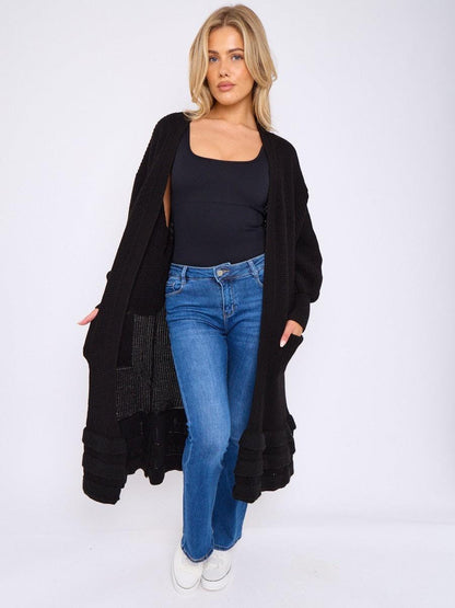 Women’s Knit Cardigan with Frill Hem & Puff Sleeves