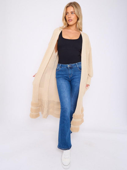 Women’s Knit Cardigan with Frill Hem & Puff Sleeves