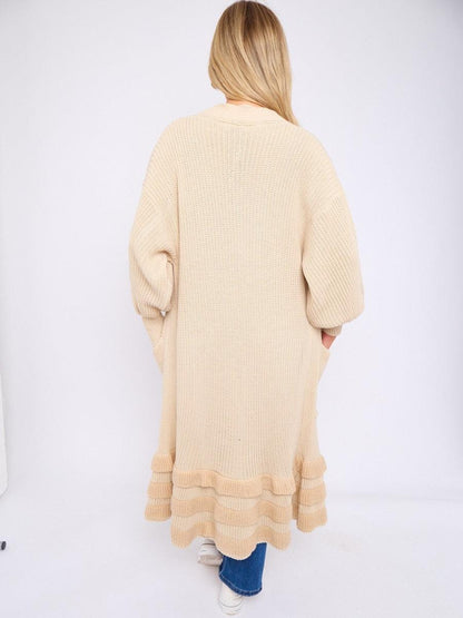 Women’s Knit Cardigan with Frill Hem & Puff Sleeves