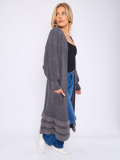 Women’s Knit Cardigan with Frill Hem & Puff Sleeves