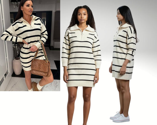 Women's Elena Striped Knit Sweater Dress with Zip-Up Collar