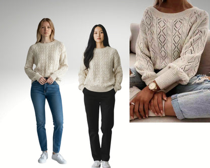 Women Chunky Knit Sweater Jumper - Stone