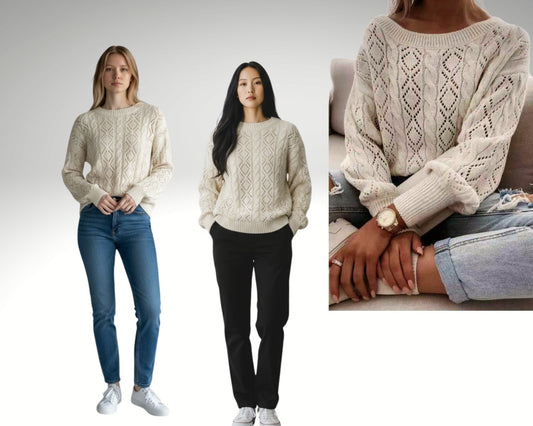 Women Chunky Knit Sweater Jumper - Stone