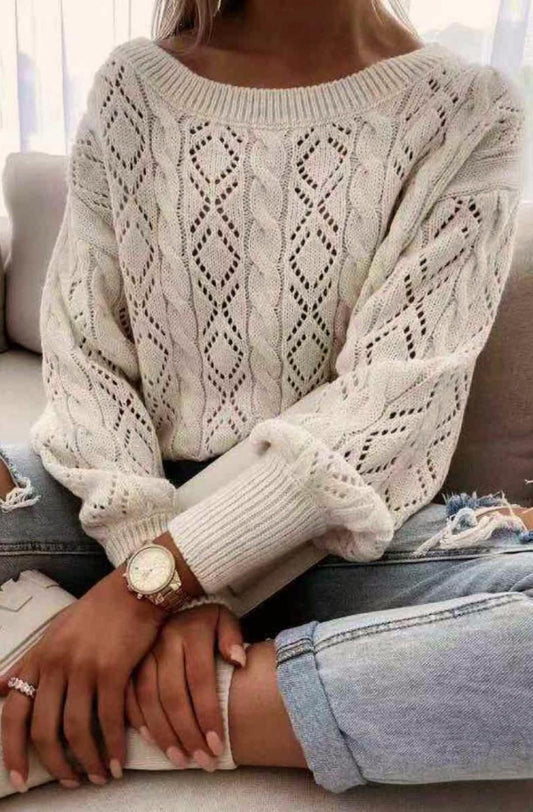 Women Chunky Knit Sweater Jumper - Stone