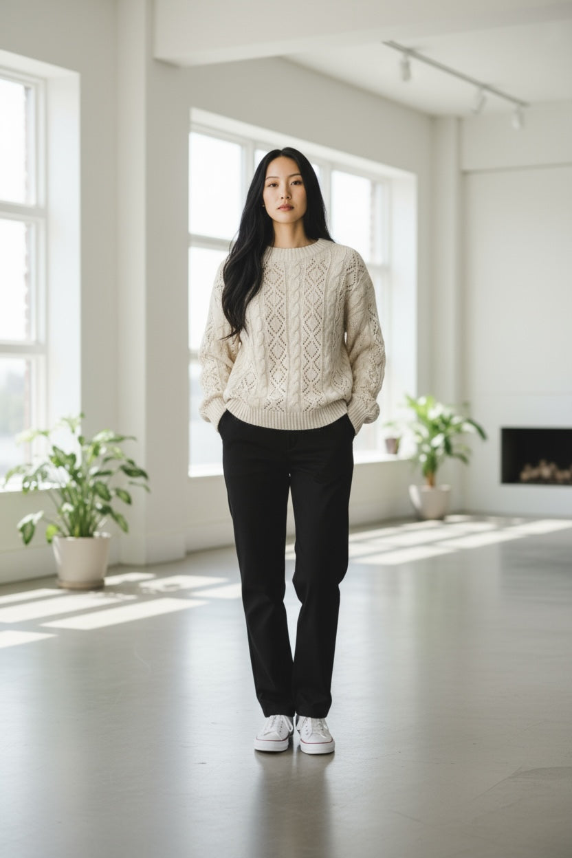 Women Chunky Knit Sweater Jumper - Stone