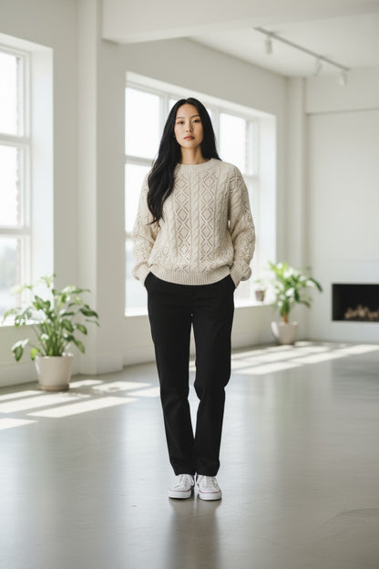 Women Chunky Knit Sweater Jumper - Stone