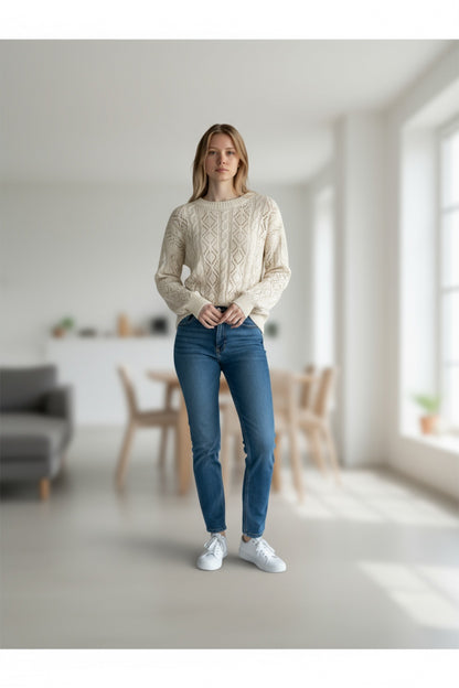 Women Chunky Knit Sweater Jumper - Stone