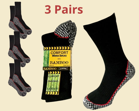 3 Pairs Men's Bamboo-Soled Work Socks – Breathable, Antibacterial, Reinforced Toe & Heel