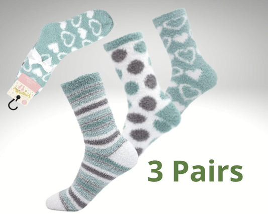 Women's Cozy Socks with Hearts, Dots & Stripes-3 Pairs