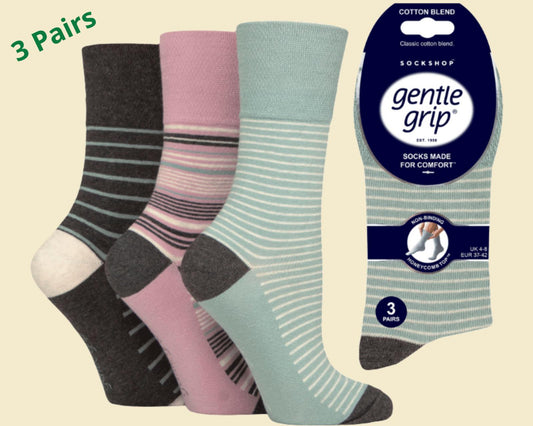 ❤️ 3 Pairs Ladies Gentle Grip Socks Reverse Stripe