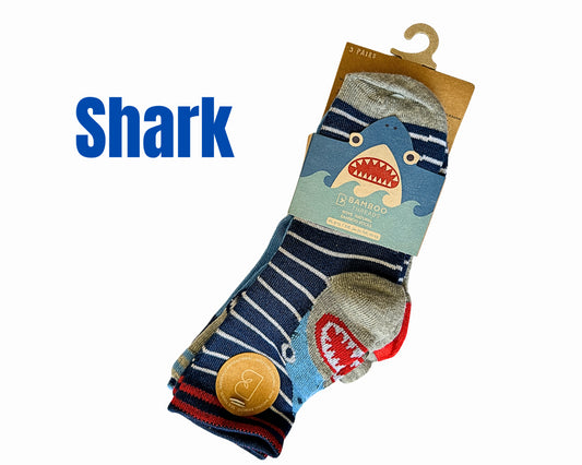 3 Pack Boys Bamboo Socks - Dino & Shark Design