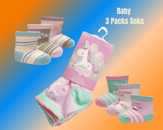 Baby Girls Rainbow & Unicorn Socks – 3 Pack (0-0 to 3-5.5)