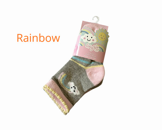Baby Girls Rainbow & Unicorn Socks – 3 Pack (0-0 to 3-5.5)