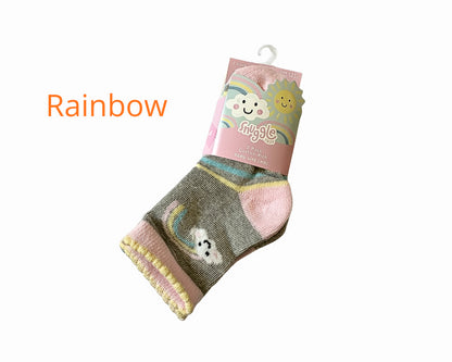 Baby Girls Rainbow & Unicorn Socks – 3 Pack (0-0 to 3-5.5)