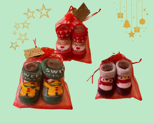 Baby Christmas Socks 0-12 Months in Red Organza Gift Bag | Cotton Rich