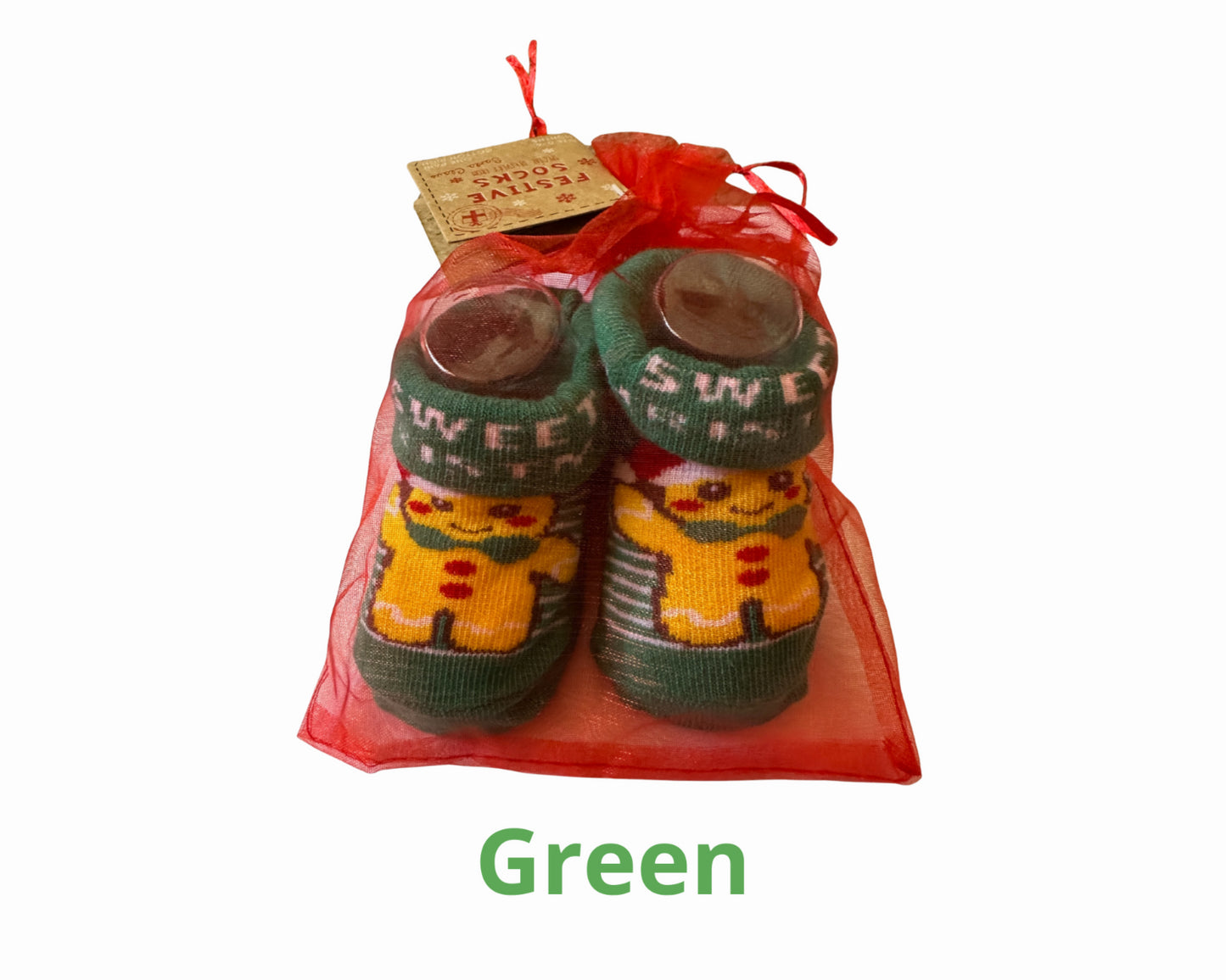 Baby Christmas Socks 0-12 Months in Red Organza Gift Bag | Cotton Rich