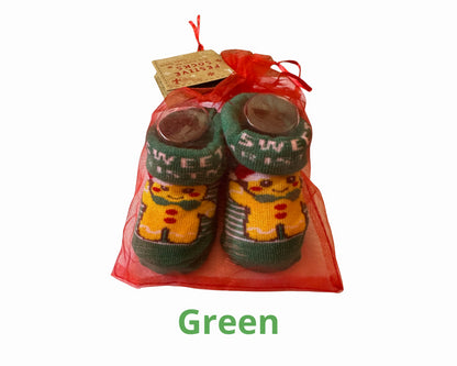 Baby Christmas Socks 0-12 Months in Red Organza Gift Bag | Cotton Rich