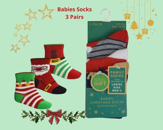 Babies 3-Pack Christmas Socks – Cute Xmas Design, 78% Cotton, Gift Idea