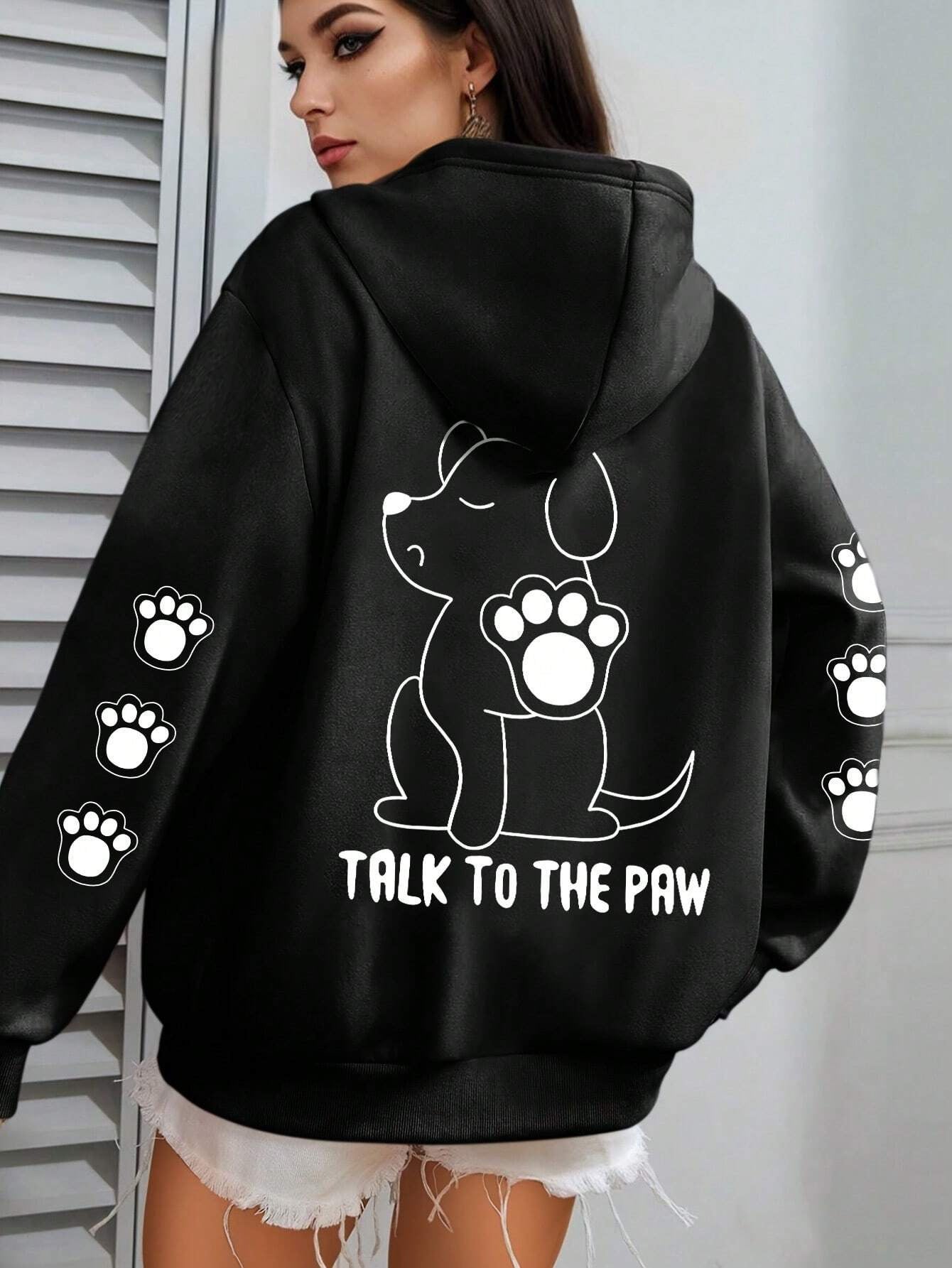 Women's Hoodie Funny Dog Cartoon Printed Hoodie Women's Warm