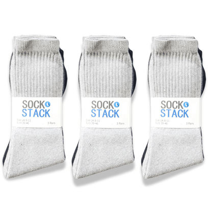 15 Pairs Mens Cotton Rich Performance Sport Socks Outdoor Athletics Running Hiking Football Black Grey White Sock Cushioned Anti-Blister Moisture-Wicking Breathable Comfortable UK 6-11 by Sock Stack