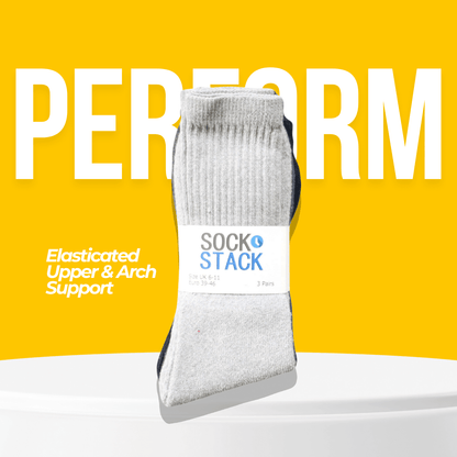 15 Pairs Mens Cotton Rich Performance Sport Socks Outdoor Athletics Running Hiking Football Black Grey White Sock Cushioned Anti-Blister Moisture-Wicking Breathable Comfortable UK 6-11 by Sock Stack