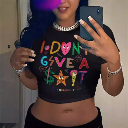 Women's T-Shirt All-match Letters Printed Solid Color Short Sleeve