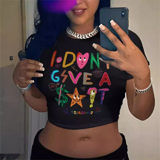 Women's T-Shirt All-match Letters Printed Solid Color Short Sleeve