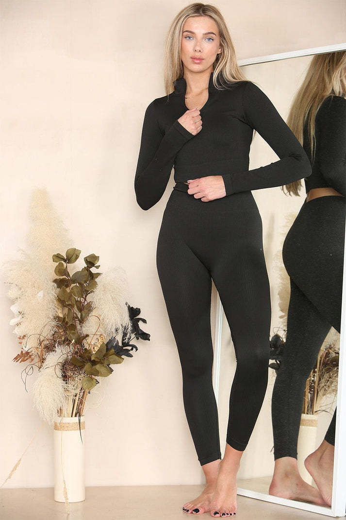 Women's Tracksuit Two Piece Set With Half Zip Detail Gym Loungewear