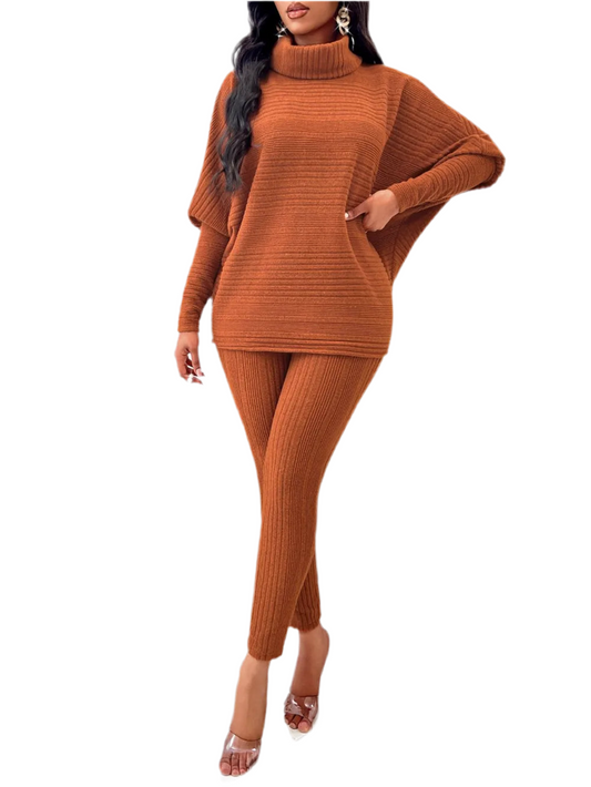 Women's Set Turtleneck Batwing Sleeve Top and Pants Set