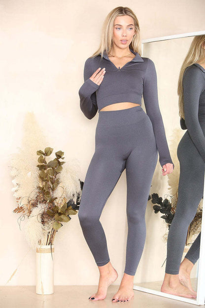 Women's Tracksuit Two Piece Set With Half Zip Detail Gym Loungewear