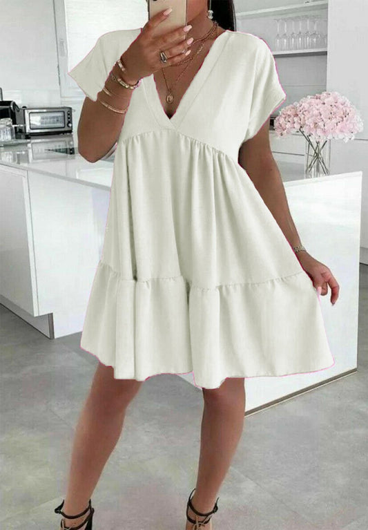 Ladies Italian V Neck Smock Dress - Elegant & Stylish Fashion Choice