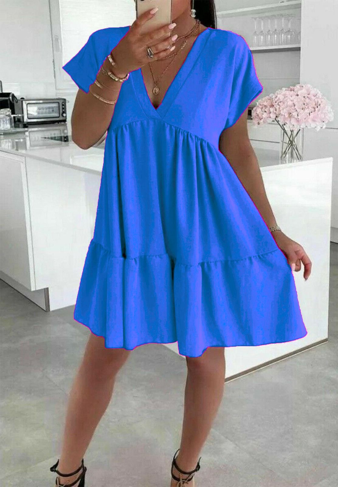 Ladies Italian V Neck Smock Dress - Elegant & Stylish Fashion Choice