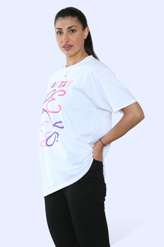 Ladies Printed Short Sleeve T-Shirt Top - Lovely Design for Casual Wear