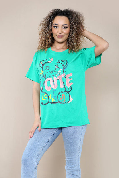 Ladies Printed Short Sleeve T-Shirt Top - Cute & Stylish Design