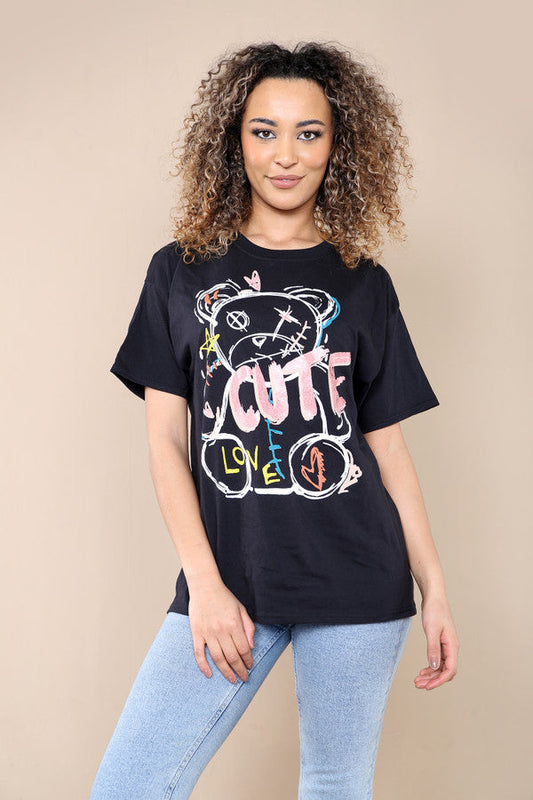 Ladies Printed Short Sleeve T-Shirt Top - Cute & Stylish Design